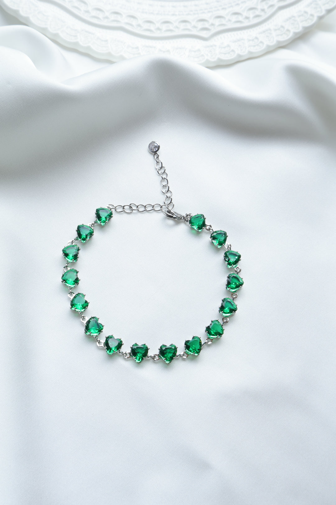 PULSERA SIN FIN CORAZON ESMERALDA